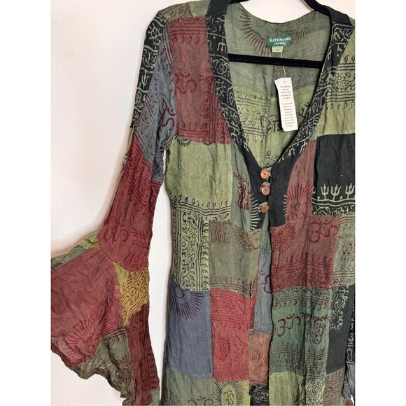Kathmandu Patchwork Bell Sleeve Duster Kimono S/M NEW - Picture 2 of 4